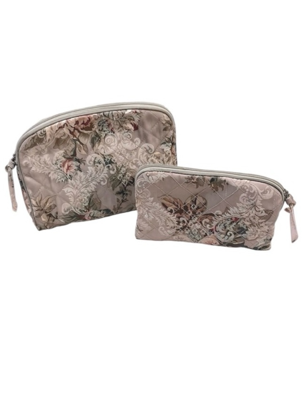 Two Women’s Matching Quilted Floral Zipper Pocket Make-up Bags